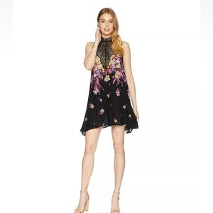NWT FREE PEOPLE Marsha Lace Printed Slip Dress in Onyx Combo